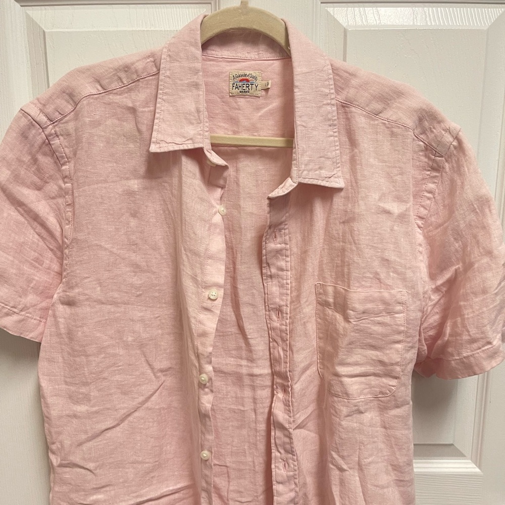 Faherty Pink Linen Short Sleeve Button Down - Picture 2 of 10